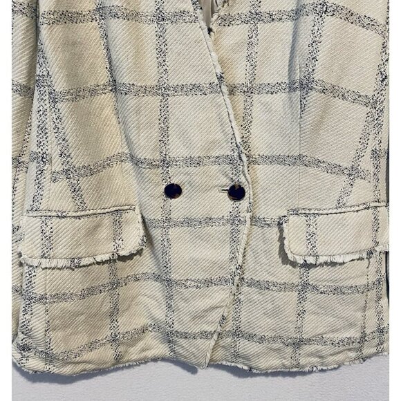 Ann Taylor Jacket Womens 18 Ivory Windowpane Tweed Fringe Academia Work Career - Picture 4 of 7